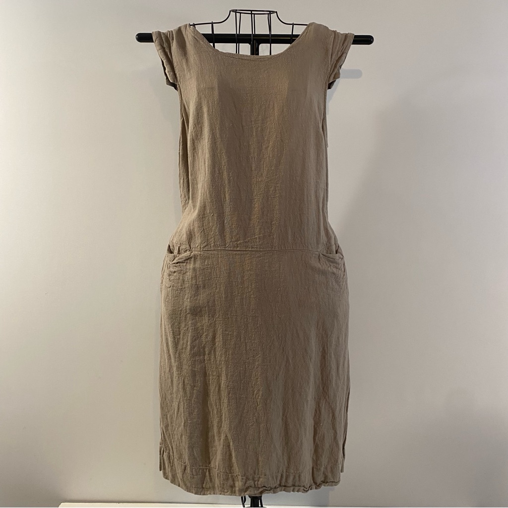 Prologue Linen Rayon Shift Dress With Ties & Pockets Size L